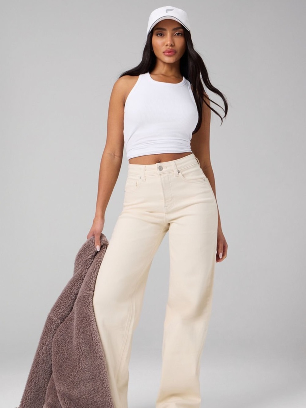 NWT Fabletics White Ribbed High-Neck Tank — XS | Built-In Bra